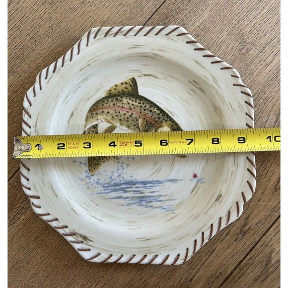 Lenox Riverwood Rainbow Trout Luncheon Plate 9”Birch Bark Cabin Fishing NWT - Picture 2 of 7